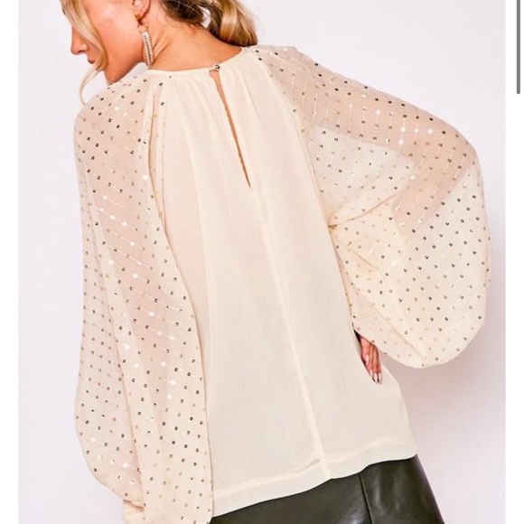 SEQUIN BALLOON SLEEVE CRINKLE CHIFFON BLOUSE - Picture 2 of 5